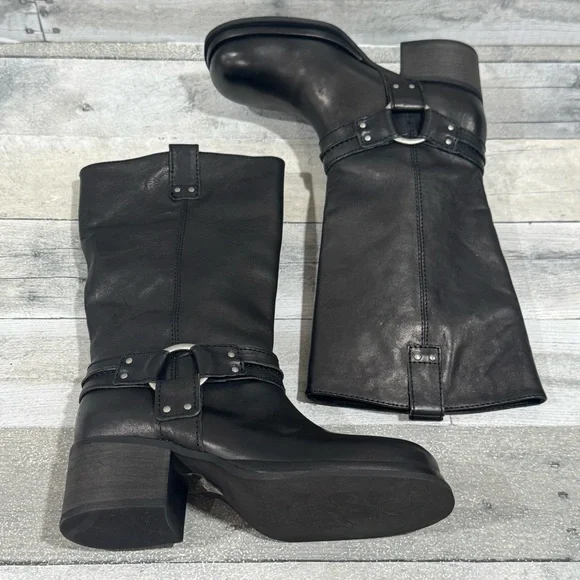 free people Anok Harness Moto Boots in Black Distressed Leather - Sz - 7 - Picture 7 of 13